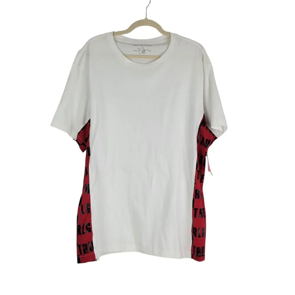 True Religion Men's Side Paneled Logo Tee T-Shirt White Red Cotton size XL NWT